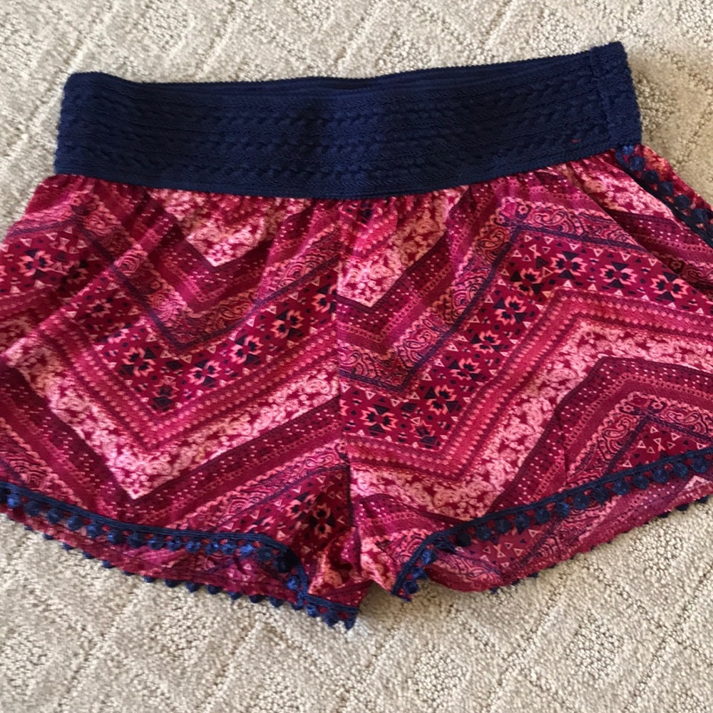 Magenta and Navy Blue Tribal Print Shorts